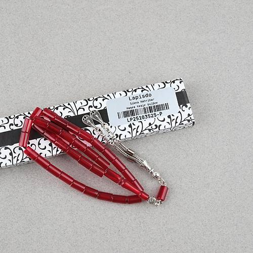 S�kma Kehribar Kesme Kesim Alpaka P�sk�ll� 6x10mm Tesbih K�rm�z�