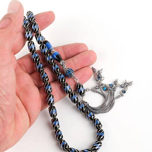 Erzurum Oltu 925Ayar Gm Pskl emiblbl Katalin leme Nakka mame Kapsl Kesim 7.5x12mm Tesbih