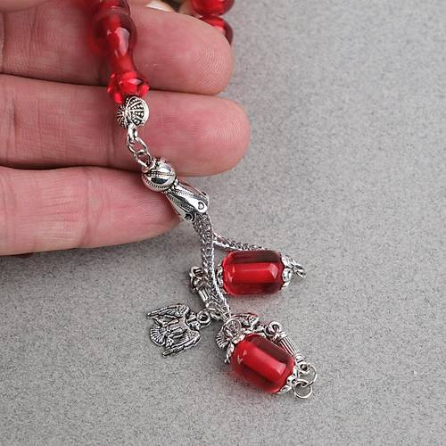 Ate� Kehribar Alpaka P�sk�ll� Kaps�l Kesim 9x12mm Tesbih - Kan K�rm�z�s�