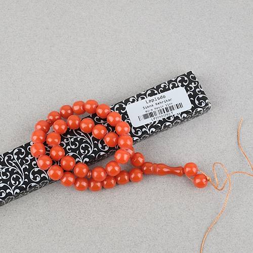 S�kma Kehribar K�re Kesim 11mm Tesbih - Turuncu P�sk�ls�z