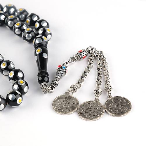 G�rc� Oltu ��lemeli A��r 3 Sallant� Alpaka P�sk�l K�re Kesim 12mm Tesbih