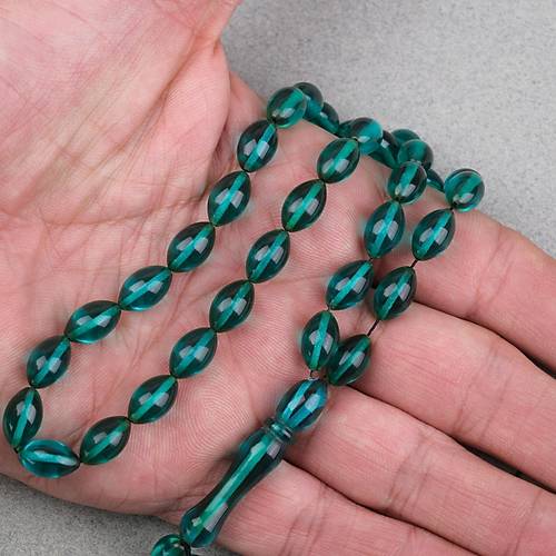 Ate� Kehribar Beyzi Kesim 7x11mm Tesbih- �effaf Ye�il