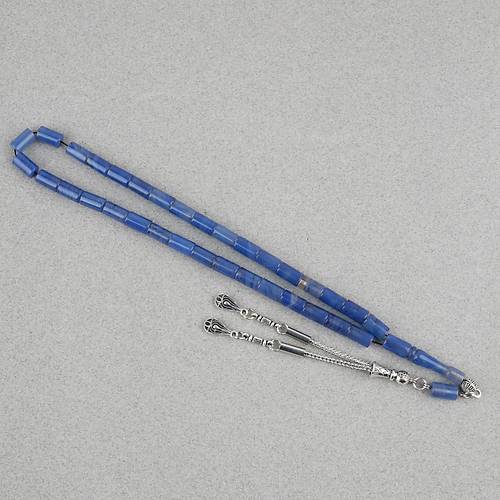 S�kma Kehribar Kesme Kesim Alpaka P�sk�ll� 6x10mm Tesbih Mavi