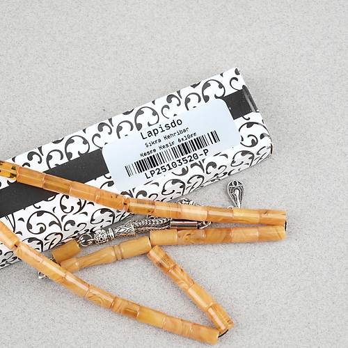 S�kma Kehribar Kesme Kesim Alpaka P�sk�ll� 6x10mm Tesbih Sar�