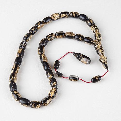 U�ak Cam� Alt�n Varakl� (Sertifikal�) Kaps�l Kesim 9x13mm Tesbih - Siyah