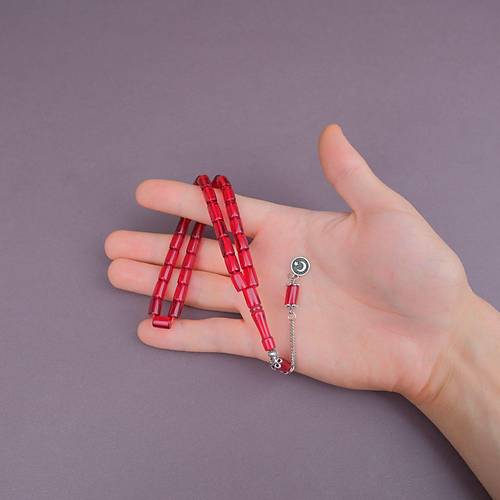 U�ak Cam� Kesme Kesim 7x10mm Tesbih Alpaka P�sk�ll� �effaf Koyu K�rm�z�