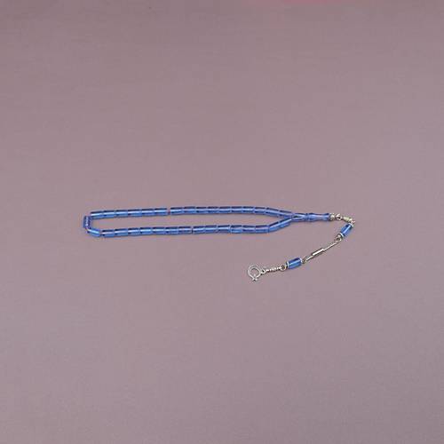 U�ak Cam� Kesme Kesim 6x10mm Tesbih Alpaka P�sk�ll� �effaf Mavi