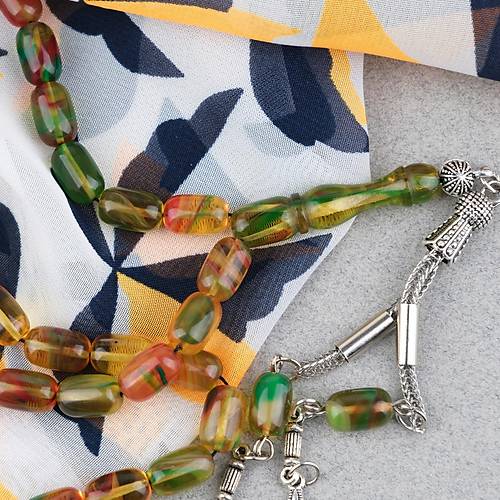 S�kma Kehribar Kaps�l Kesim Alpaka P�sk�ll� 7x11mm Tesbih