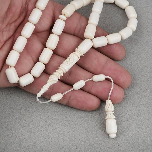 Fil Di�i Kaps�l Kesim ��lemeli �mame Mesut Varl� Usta ��i 8x12.5mm Tesbih - Beyaz