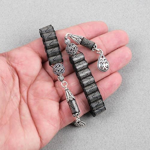 Abanoz Aac 925Ayar Gm akm ve Gm Pskl 28li Zaza Kapsl Kesim 6.5x11mm Tesbih