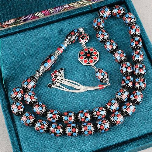 Erzurum Oltu 925Ayar Gm lemeli Nakka mame Gm Pskl Kapsl Kesim 13x15mm Tesbih