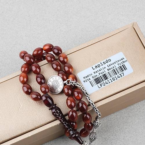 Kadim Katalin �ekoslovak El Boy ��lemeli �mame 925Ayar G�m�� P�sk�l Beyzi Kesim 7x10mm Tesbih