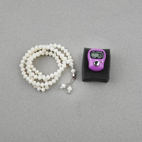 Zikirmatik Elektronik Tesbih ve Brtlen Desenli 99luk Namaz Tesbih Seti -Lila