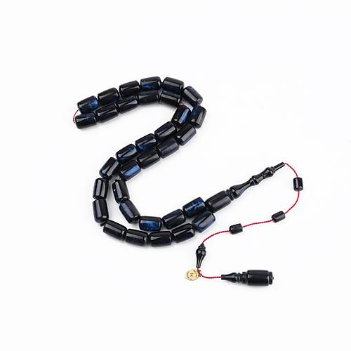 Kadim Katalin Eski Kalemlik Obje Usta i mzal Kapsl Kesim 8x12mm Tesbih - Mavi Sedefli