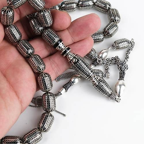 Erzurum Oltu 925Ayar Gm lemeli Nakka mame Kapsl Kesim 11x16mm Tesbih