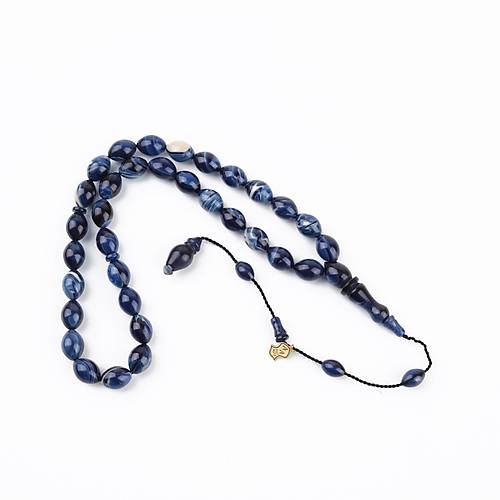 Skma Kehribar Beyzi Kesim 8x11mm Tesbih - Mavi