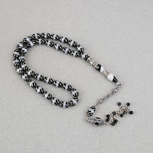 Erzurum Oltu 925Ayar G�m�� ��leme ve P�sk�l �e�mib�lb�l Nakka� �mame Kaps�l Kesim 8x12mm Tesbih