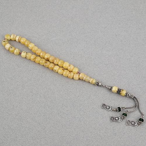 Rus Kaya Damla Kehribar 925ayar G�m�� P�sk�l Tekerlek Kesim 9x7mm Tesbih