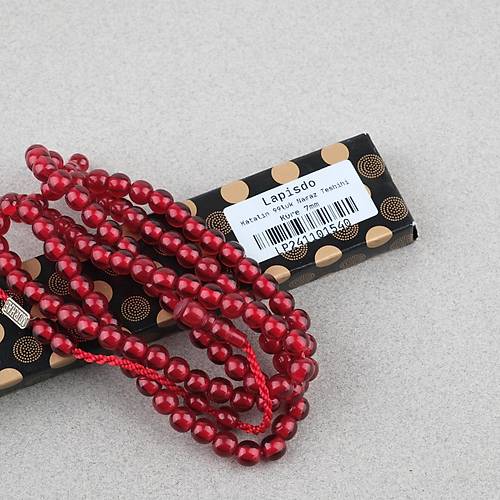 Katalin Usta ��i �mzal� 99luk Namaz Tesbih K�re Kesim 7mm Tesbih - Koyu K�rm�z�