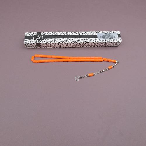 U�ak Cam� Kesme Kesim 6x10mm Tesbih Alpaka P�sk�ll� Turuncu