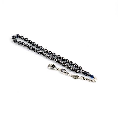 Ate Kehribar 925Ayar Gm akm ve Pskl Bilek Boy Beyzi Kesim 7x8.5mm Tesbih