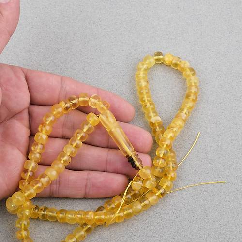 Damla Kehribar 99luk Tekerlek Kesim 7.5x6mm Namez Tesbihi