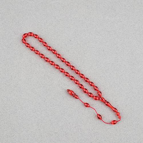 S�kma Kehribar Beyzi Kesim Sistemli Bilek Boy 5x8mm Tesbih K�rm�z�