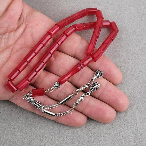 S�kma Kehribar Kesme Kesim Alpaka P�sk�ll� 6x10mm Tesbih