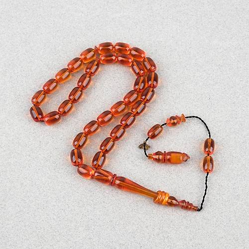 Ate� Kehribar Halkal� �mame Usta ��i �mzal� Kaps�l Kesim 8x11mm Tesbih - K�rm�z�