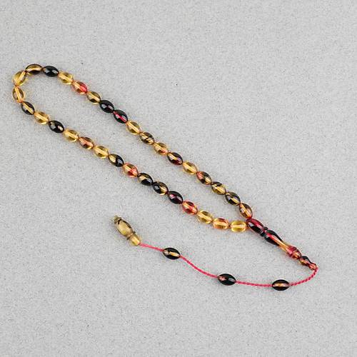 S�kma Kehribar Beyzi Kesim Sistemli Bilek Boy 5x8mm Tesbih Sar� K�rm�z�