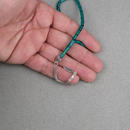 Ate� Kehribar Alpaka P�sk�ll� Kesme Kesim 4x7mm Tesbih- Turkuaz Ye�ili