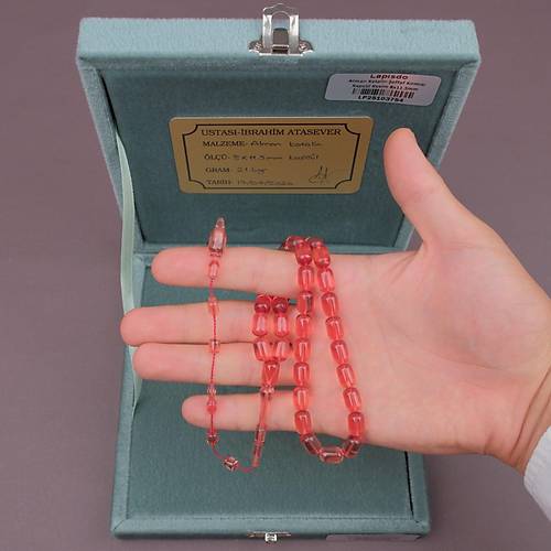�brahim Atasever Usta ��i �mzal� Alman Katalin Kaps�l Kesim 8x11.5mm Tesbih - �effaf K�rm�z�