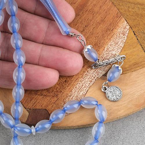 Kedig�z� Alpaka P�sk�ll� Beyzi Kesim 7x11mm Tesbih- Mavi