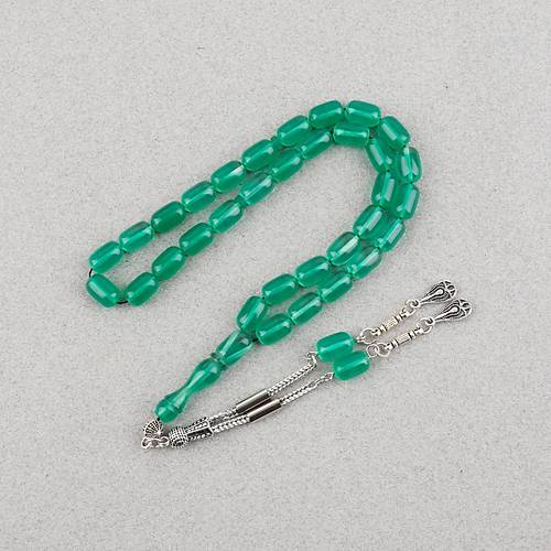 S�kma Kehribar Kaps�l Kesim Alpaka P�sk�ll� 7x11mm Tesbih Ye�il