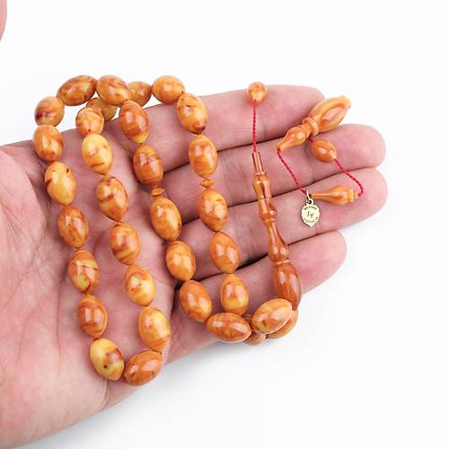 S�kma Kehribar Alman Numaral� �ubuk Usta ��i �mzal� Beyzi Kesim 8.5x13mm Tesbih