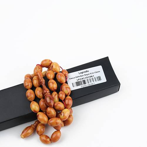 S�kma Kehribar Alman Numaral� �ubuk Usta ��i �mzal� Beyzi Kesim 8.5x13mm Tesbih