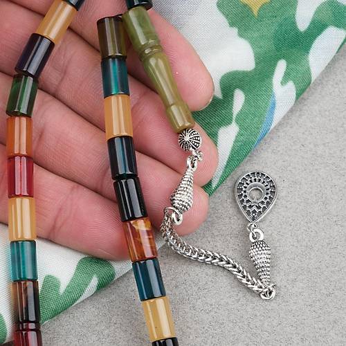 S�kma Kehribar Alpaka P�sk�ll� Kesme Kesim 7x11mm Tesbih- Bonibon