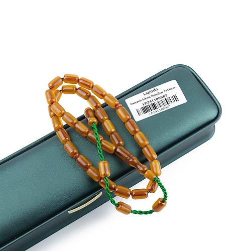 Osmanl� S�kma Kehribar Dikey Hareli Kaps�l Kesim 7x11mm Tesbih - Bal K�p���