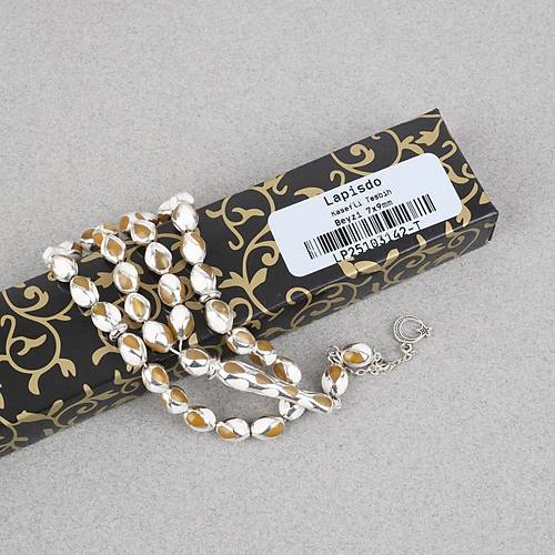 G�m�� Kaplama Kafesli Mine Beyzi 7x9mm Tesbih - Sar� Beyaz