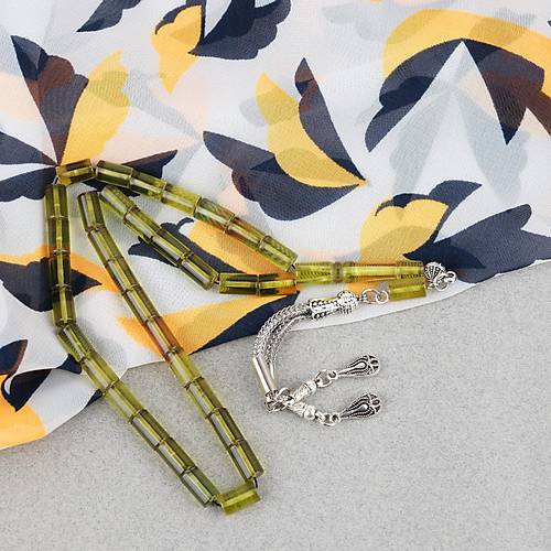 Ate� Kehribar Kesme Kesim Alpaka P�sk�ll� 6x10mm Tesbih