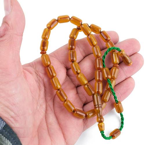 Osmanl� S�kma Kehribar Dikey Hareli Kaps�l Kesim 7x11mm Tesbih - Bal K�p���