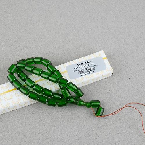 Ate� Kehribar Kaps�l Kesim 9x12mm Tesbih - �effaf Ye�il P�sk�ls�z