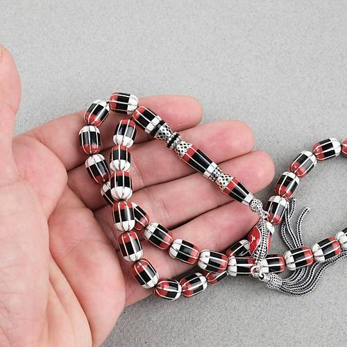Erzurum Oltu 8 Yarma Katalin leme 925Ayar Gm Pskl, lemeli Nakka mame Kapsl Kesim 8x12mm Tesbih