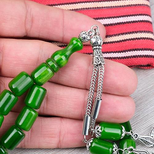 Katalin �ubuk Alpaka P�sk�ll� Kaps�l Kesim 9x13mm Tesbih - Ye�il