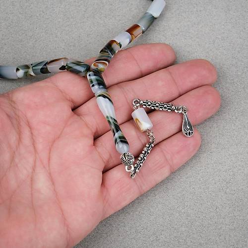 Arizona Katalin Alpaka P�sk�l Kesme Kesim 7x11mm Tesbih- Ye�il Beyaz
