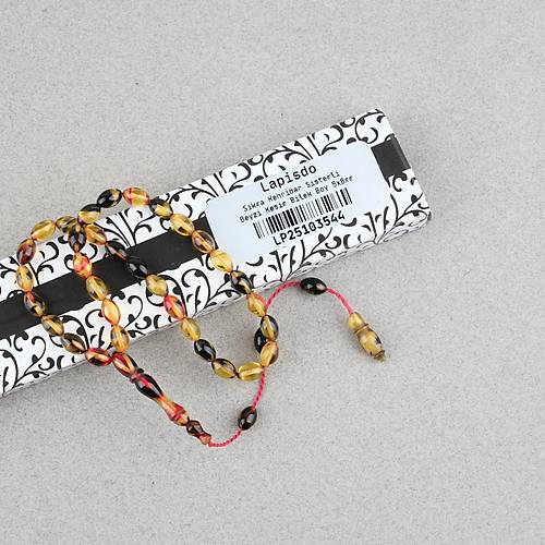 S�kma Kehribar Beyzi Kesim Sistemli Bilek Boy 5x8mm Tesbih Sar� K�rm�z�