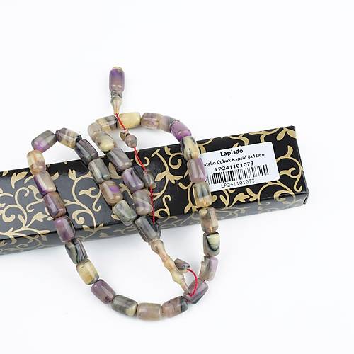 Katalin Dinlenmi ubuk Usta i mzal Kapsl Kesim 8x12mm Tesbih -Beyaz Gri Alacal