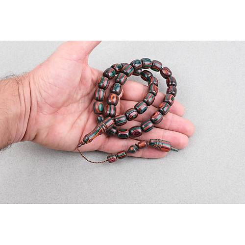Kafur A�ac� Kaps�l Kesim 11x12mm Tesbih - Ye�il Turuncu