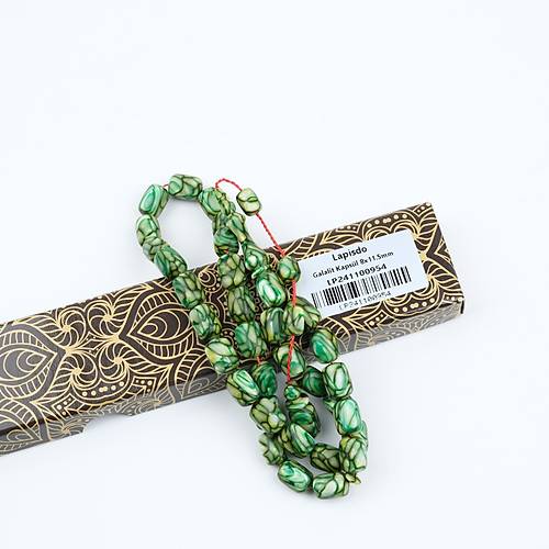 Galalit Kapsl Kesim 8x11.5mm Tesbih - Yeil Beyaz