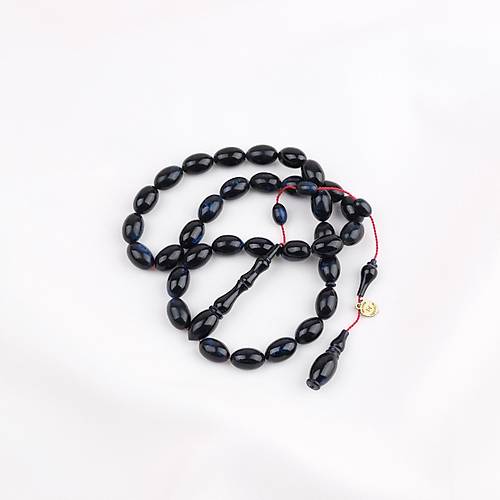 Kadim Katalin Eski Kalemlik Obje Usta i mzal Beyzi Kesim 8x12mm Tesbih- Mavi Sedefli